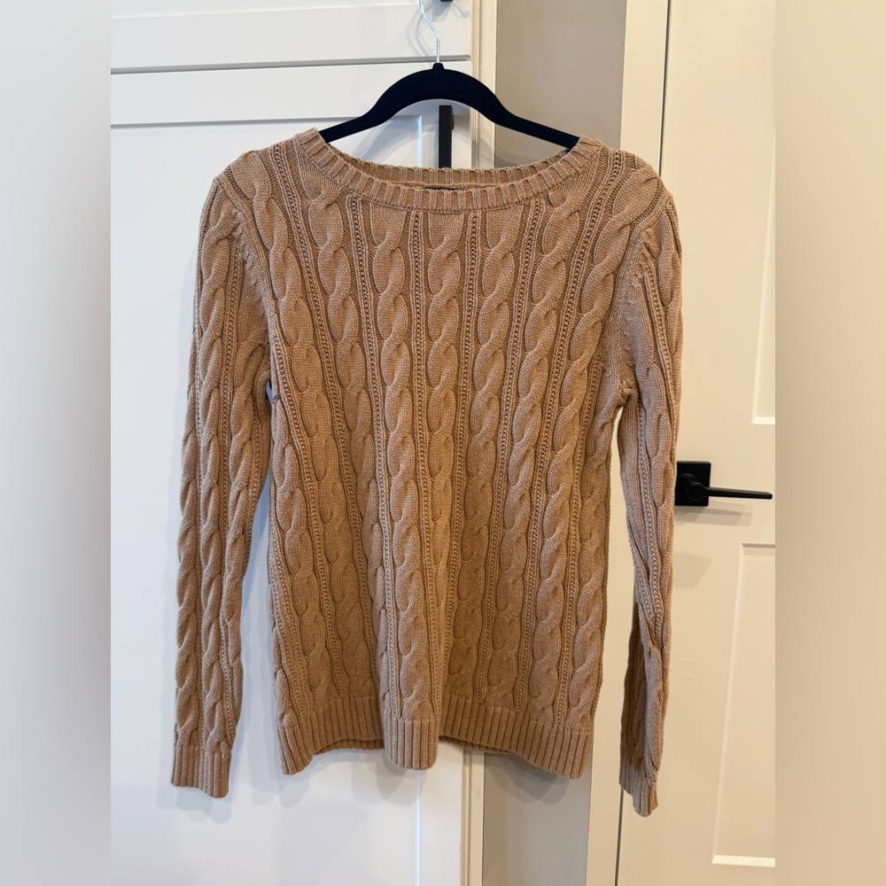 Lands' End Tan “Drifter” Cable Knit Sweater